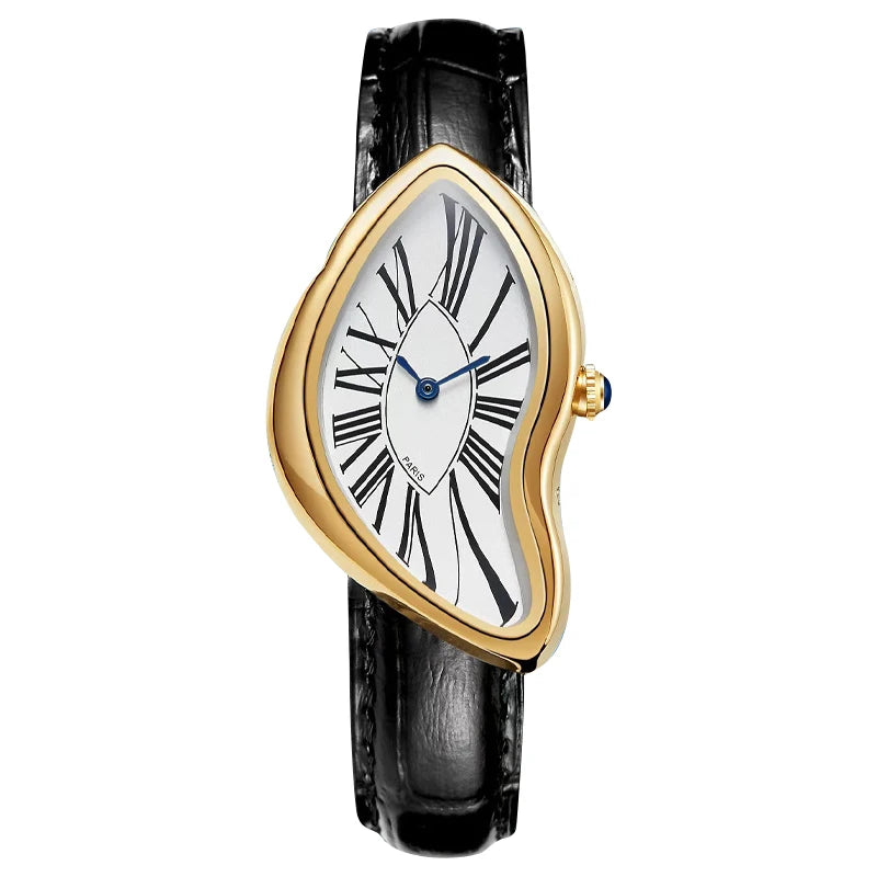 Medieval Retr Watches Alien Watches Melt And Twist Y2k Ladies Men Leather Strap Advanced Quartz Watch Irregular Case Leather Quick Pick Grocers